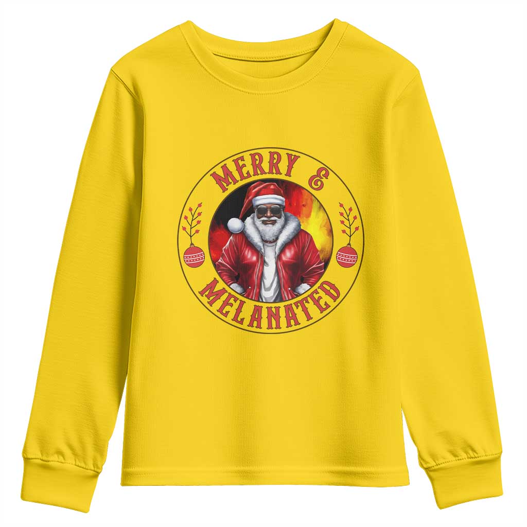 Black Santa Merry And Melanated Youth Sweatshirt Christmas Holiday Gift - Wonder Print Shop