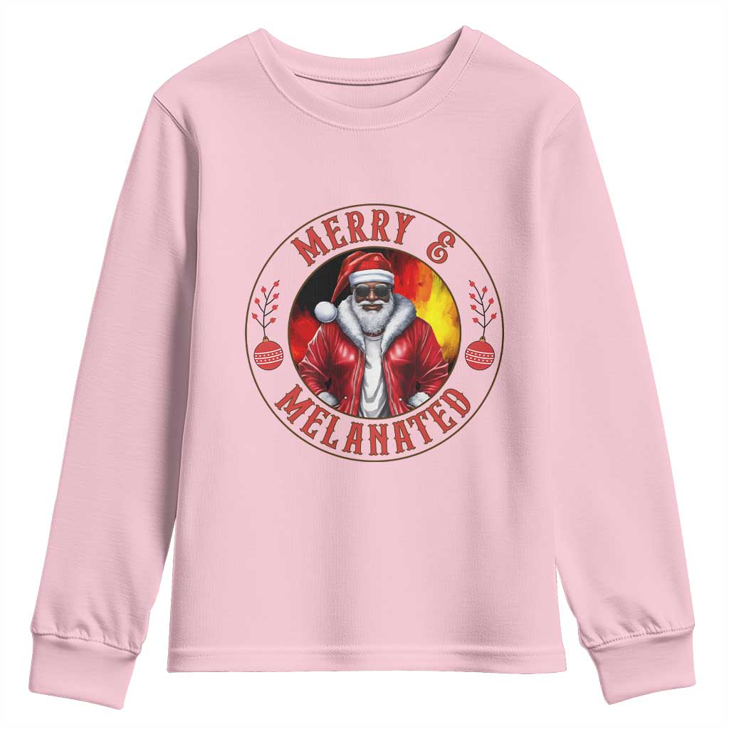 Black Santa Merry And Melanated Youth Sweatshirt Christmas Holiday Gift - Wonder Print Shop