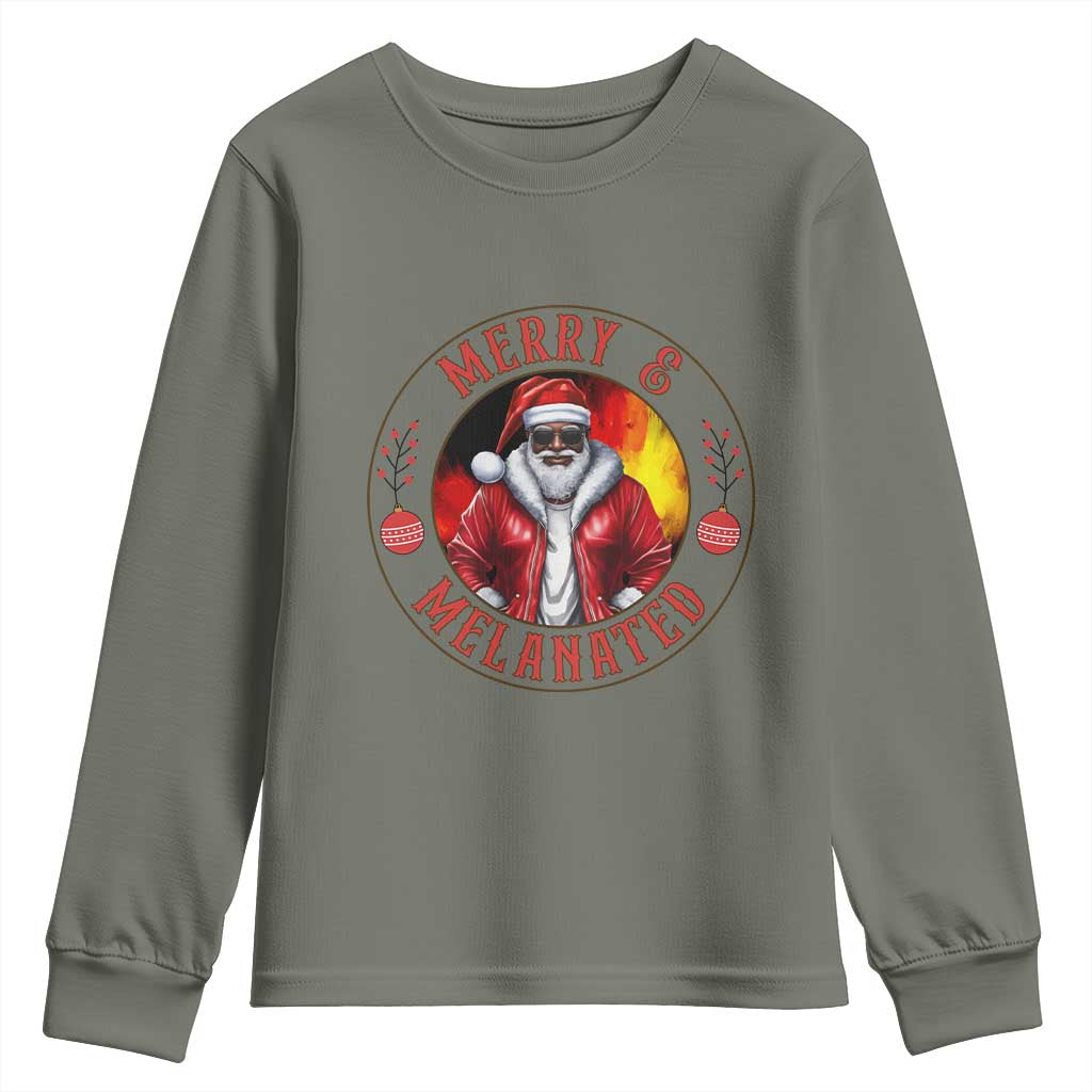 Black Santa Merry And Melanated Youth Sweatshirt Christmas Holiday Gift - Wonder Print Shop