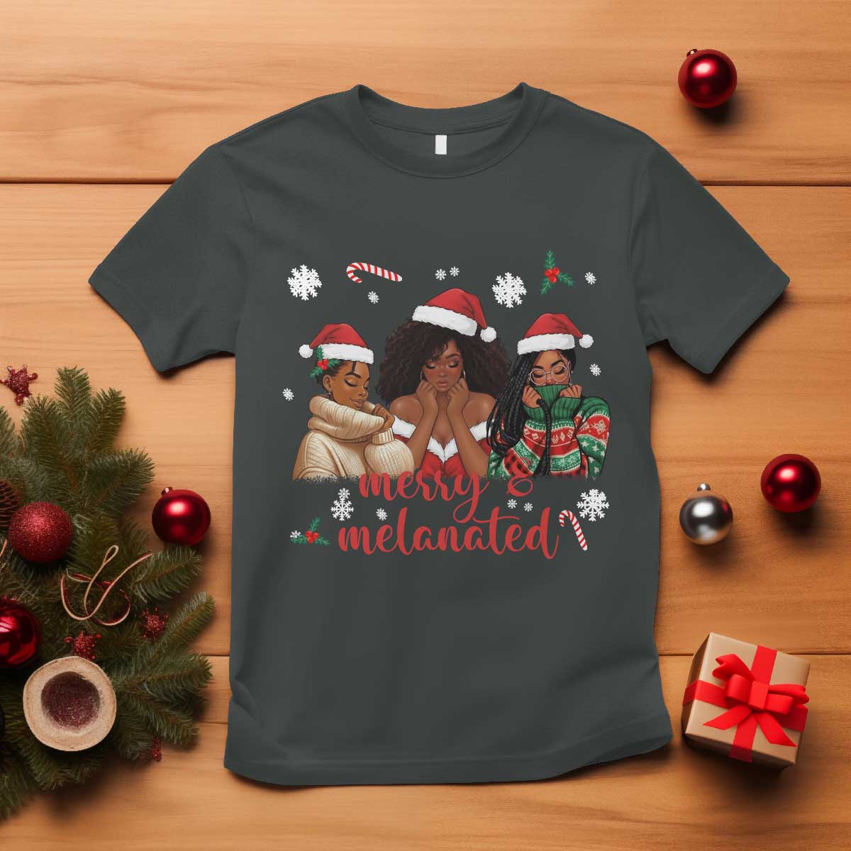 Melanin Christmas T Shirt Merry And Melanated Holiday Gift For Girl - Wonder Print Shop
