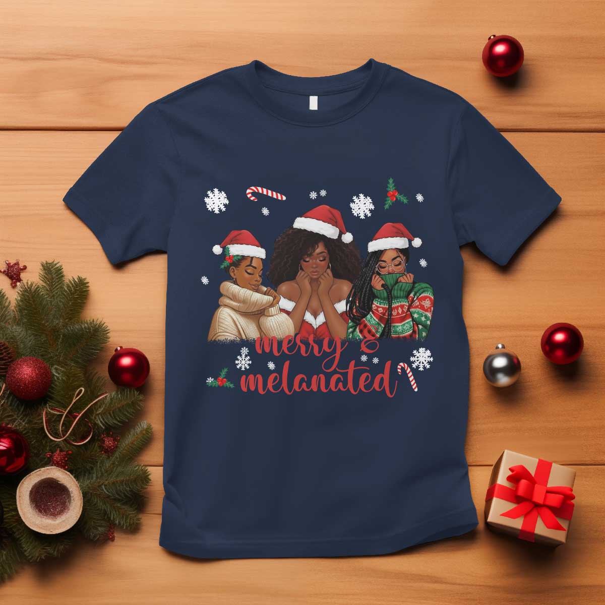 Melanin Christmas T Shirt Merry And Melanated Holiday Gift For Girl - Wonder Print Shop