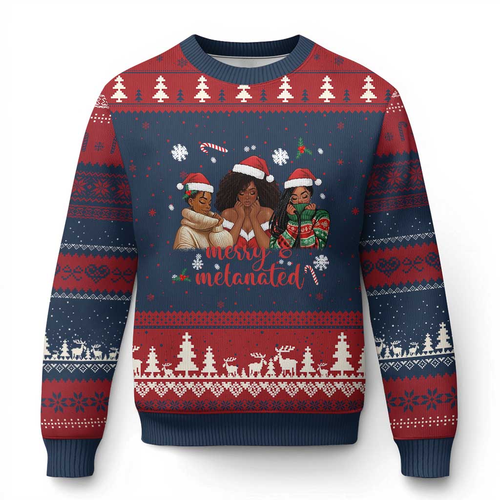 Melanin Xmas Ugly Christmas Sweater Merry And Melanated Holiday Gift For Girl - Wonder Print Shop
