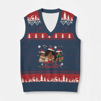 Melanin Xmas V-Neck Knit Sweater Vest Merry And Melanated Holiday Gift For Girl - Wonder Print Shop