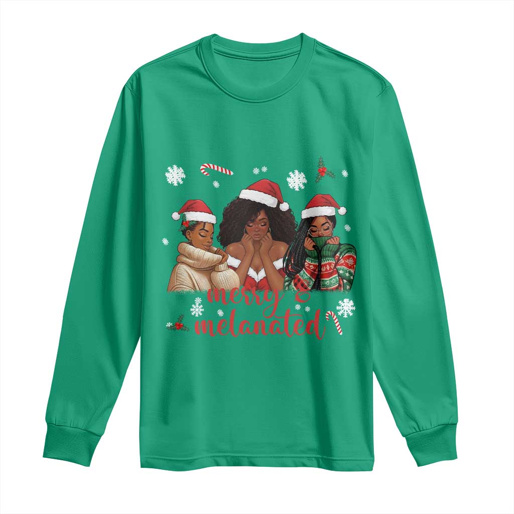 Melanin Christmas Long Sleeve Shirt Merry And Melanated Holiday Gift For Girl - Wonder Print Shop