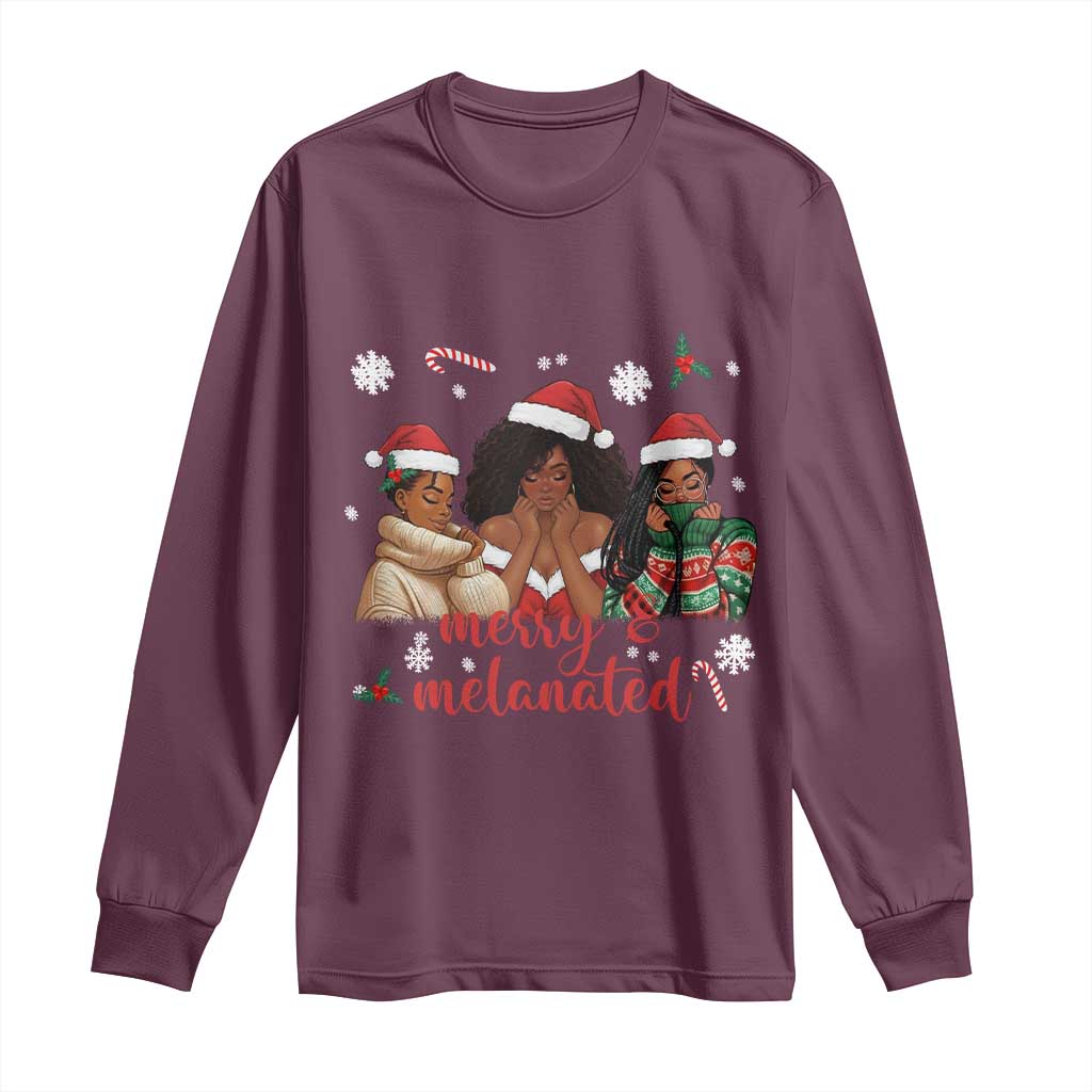 Melanin Christmas Long Sleeve Shirt Merry And Melanated Holiday Gift For Girl - Wonder Print Shop