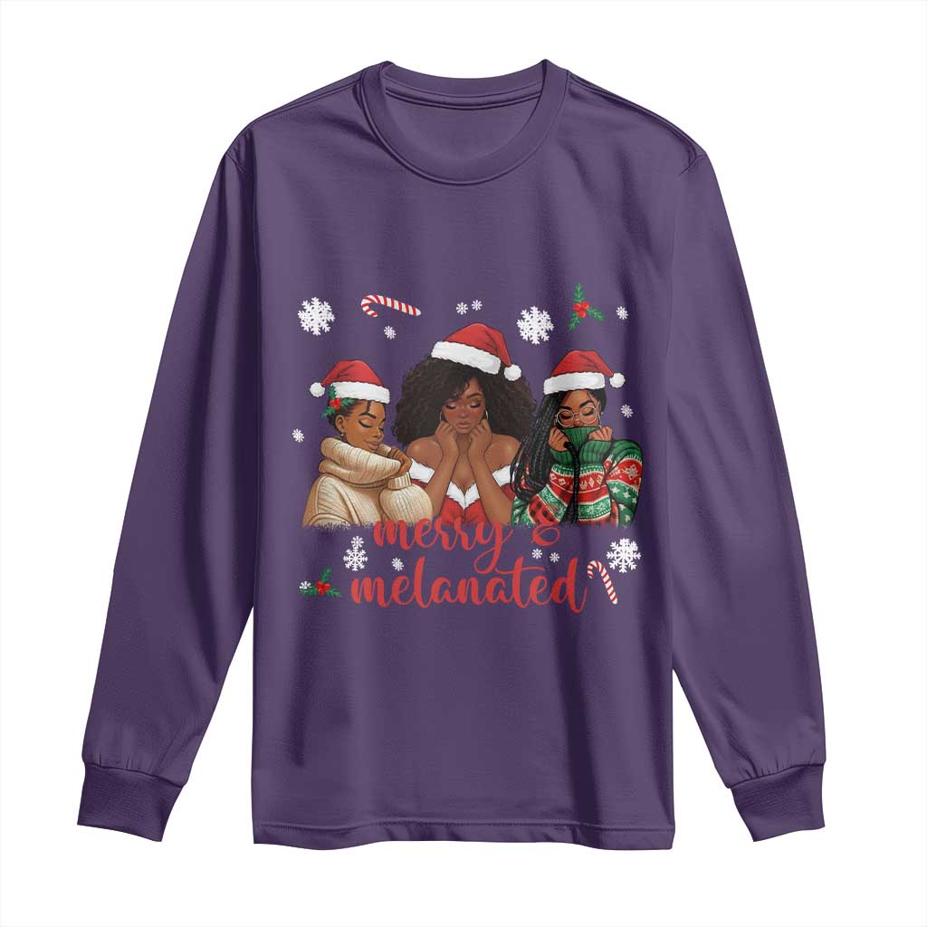 Melanin Christmas Long Sleeve Shirt Merry And Melanated Holiday Gift For Girl - Wonder Print Shop