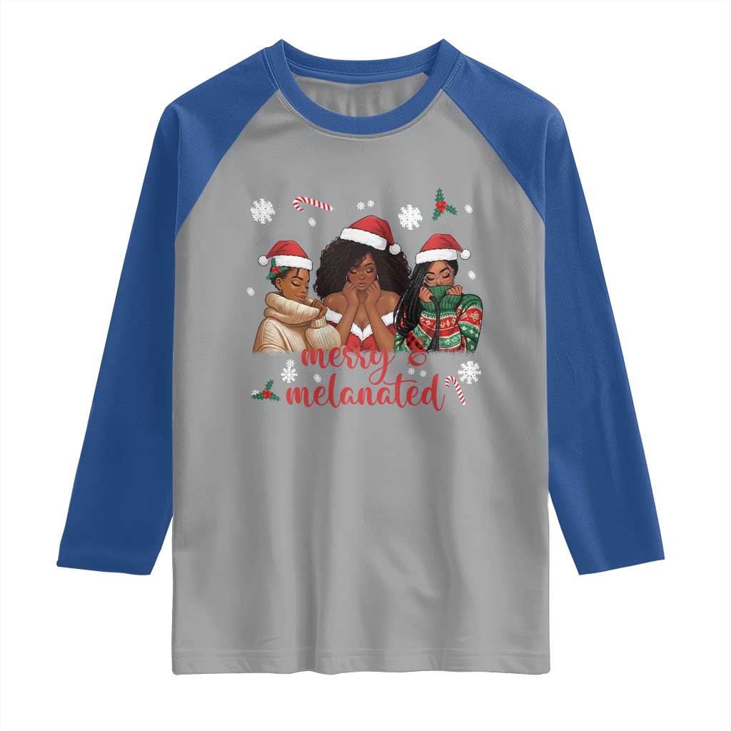 Melanin Christmas Raglan Shirt Merry And Melanated Holiday Gift For Girl - Wonder Print Shop