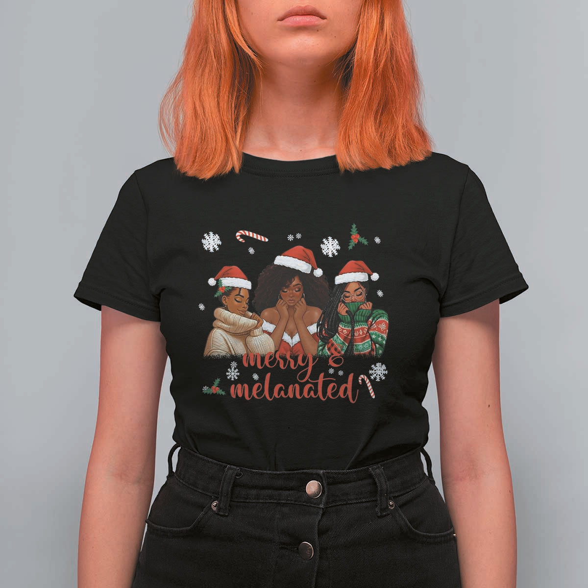 Melanin Christmas T Shirt For Women Merry And Melanated Holiday Gift For Girl - Wonder Print Shop