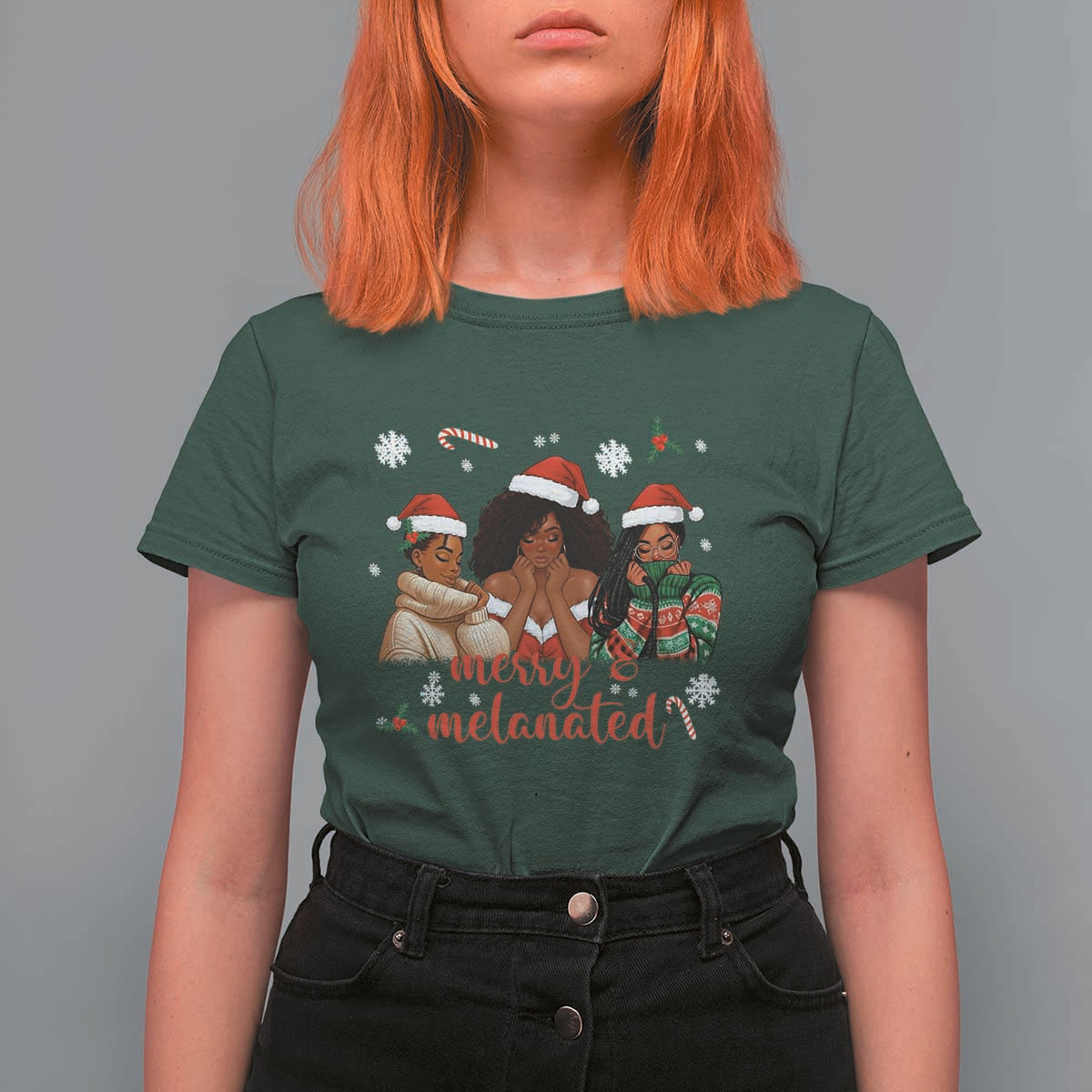 Melanin Christmas T Shirt For Women Merry And Melanated Holiday Gift For Girl - Wonder Print Shop
