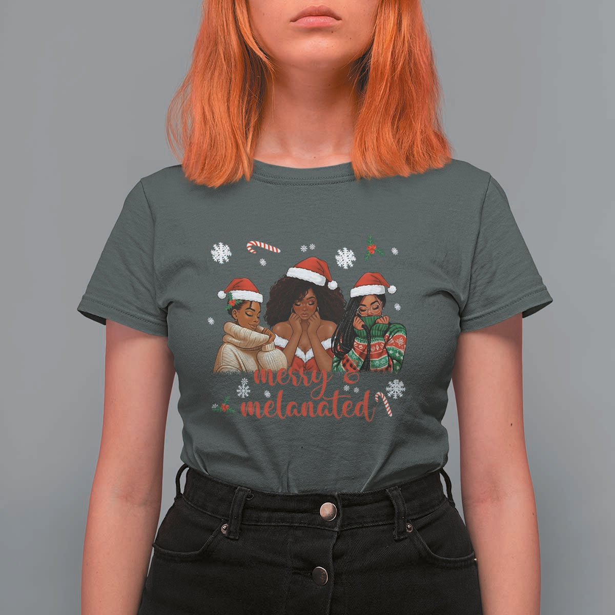 Melanin Christmas T Shirt For Women Merry And Melanated Holiday Gift For Girl - Wonder Print Shop