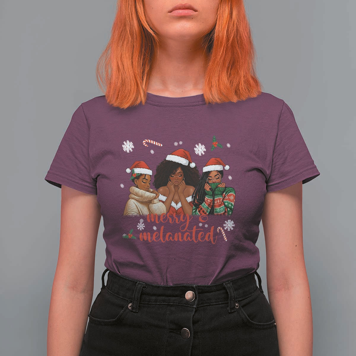 Melanin Christmas T Shirt For Women Merry And Melanated Holiday Gift For Girl - Wonder Print Shop