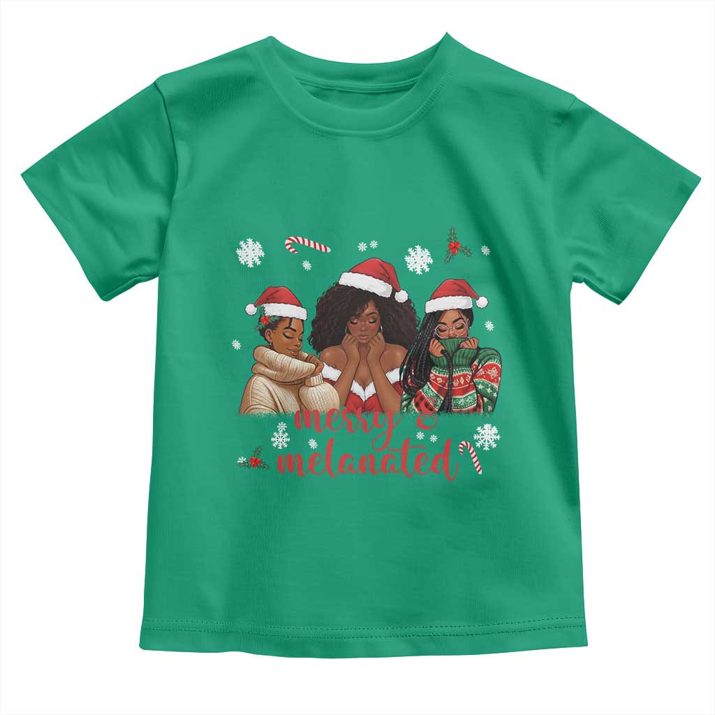 Melanin Christmas Toddler T Shirt Merry And Melanated Holiday Gift For Girl - Wonder Print Shop