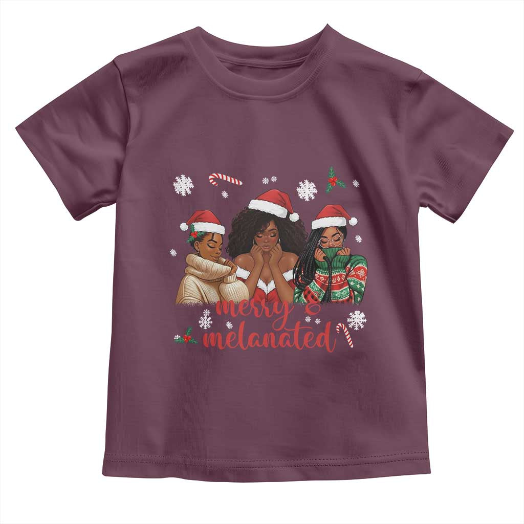 Melanin Christmas Toddler T Shirt Merry And Melanated Holiday Gift For Girl - Wonder Print Shop