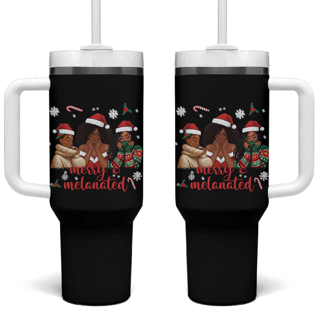 Melanin Christmas Tumbler With Handle Merry And Melanated Holiday Gift For Girl - Wonder Print Shop