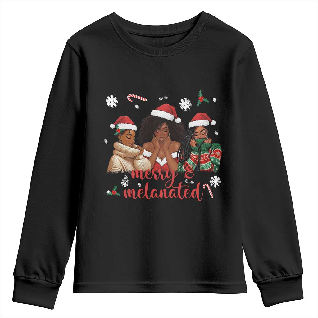 Melanin Christmas Youth Sweatshirt Merry And Melanated Holiday Gift For Girl - Wonder Print Shop
