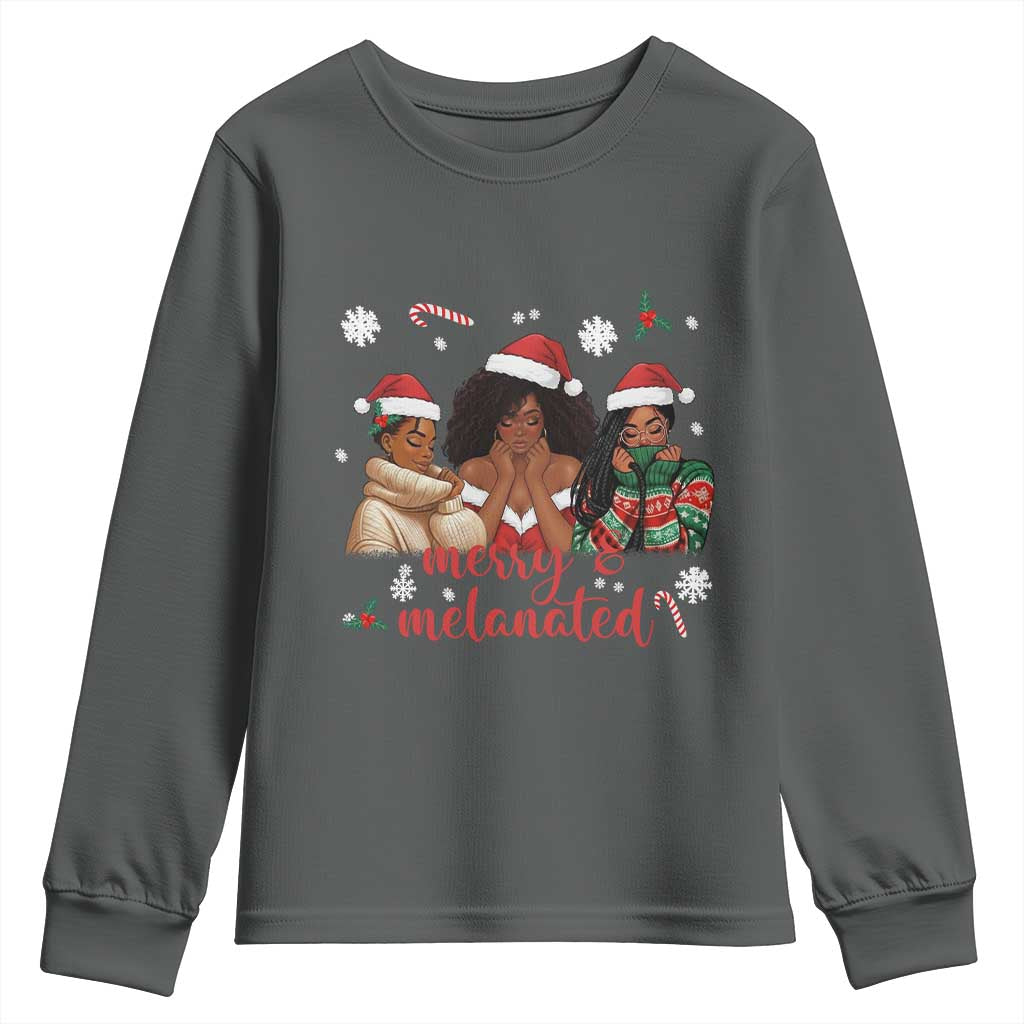 Melanin Christmas Youth Sweatshirt Merry And Melanated Holiday Gift For Girl - Wonder Print Shop