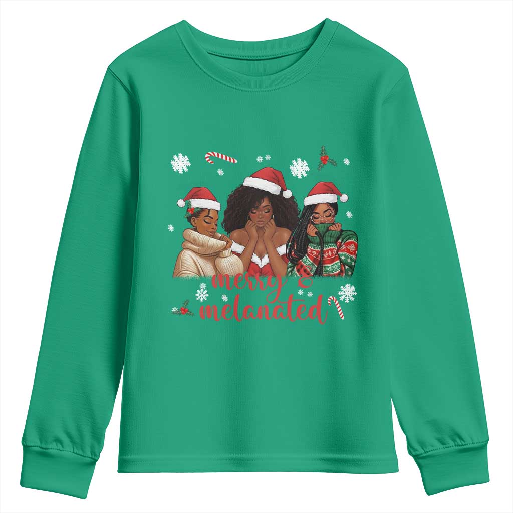 Melanin Christmas Youth Sweatshirt Merry And Melanated Holiday Gift For Girl - Wonder Print Shop