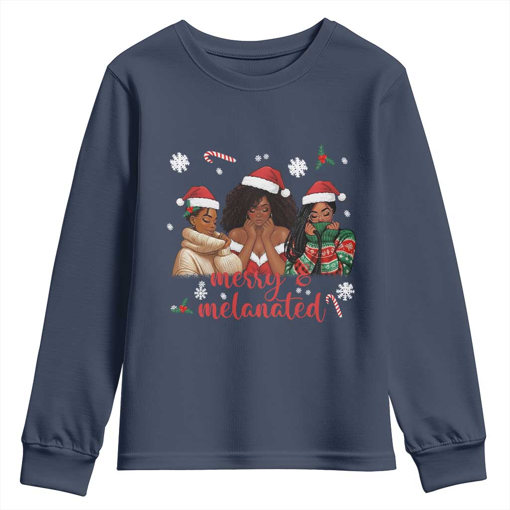 Melanin Christmas Youth Sweatshirt Merry And Melanated Holiday Gift For Girl - Wonder Print Shop