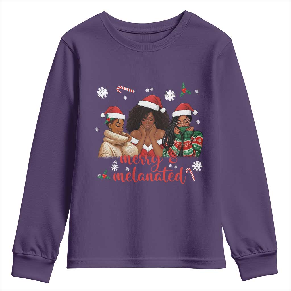 Melanin Christmas Youth Sweatshirt Merry And Melanated Holiday Gift For Girl - Wonder Print Shop