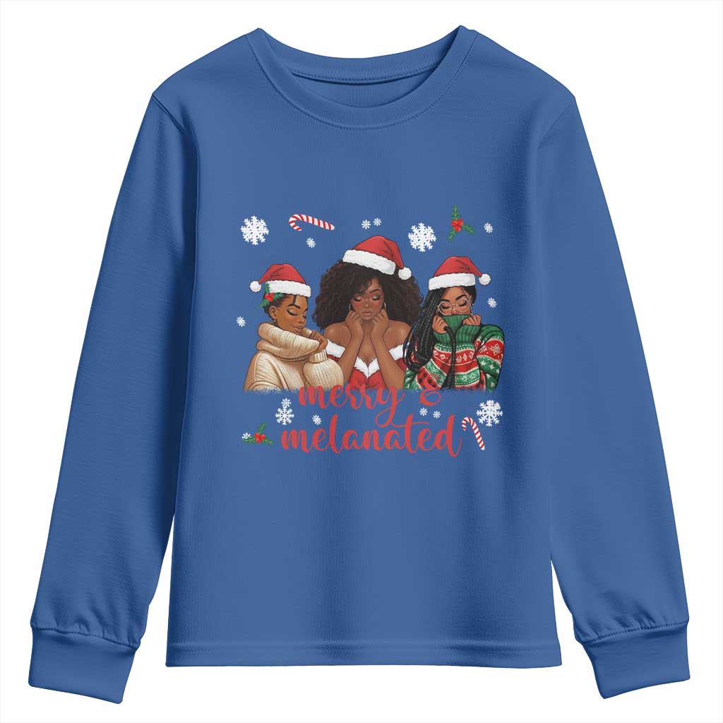 Melanin Christmas Youth Sweatshirt Merry And Melanated Holiday Gift For Girl - Wonder Print Shop