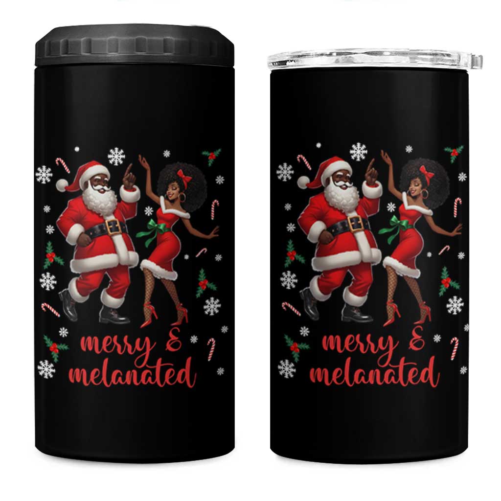 African American Christmas 4 in 1 Can Cooler Tumbler Funny Dancing Black Santa And Mrs Claus Merry And Melanated - Wonder Print Shop