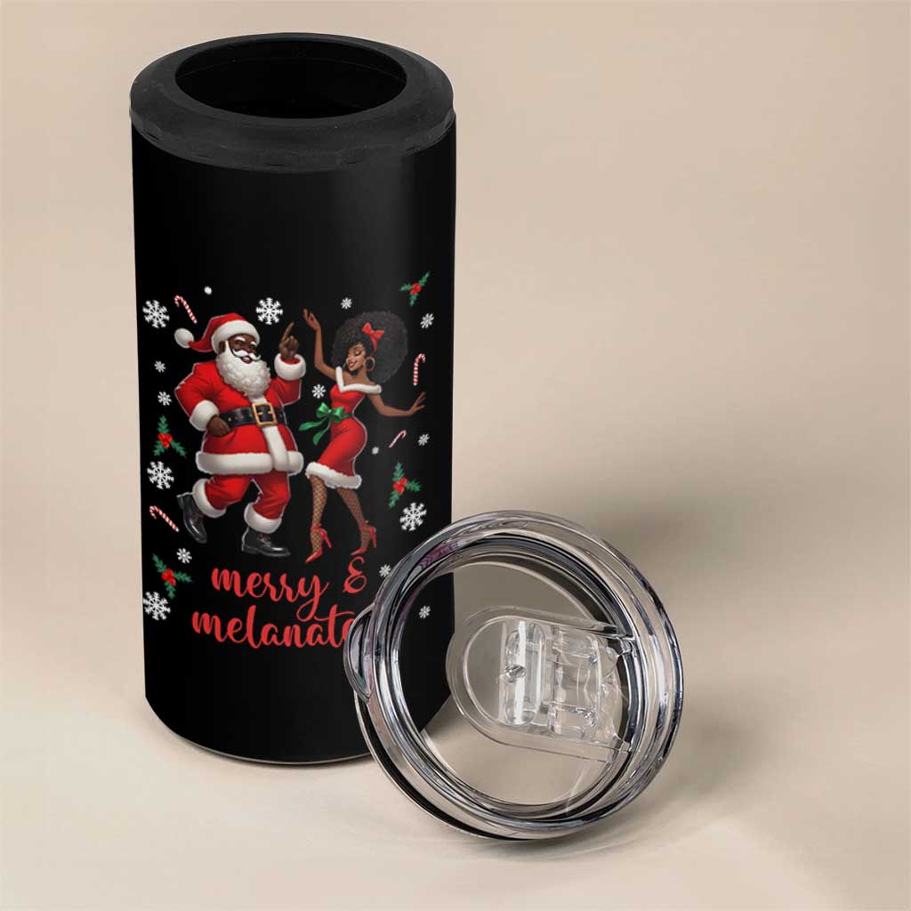 African American Christmas 4 in 1 Can Cooler Tumbler Funny Dancing Black Santa And Mrs Claus Merry And Melanated - Wonder Print Shop