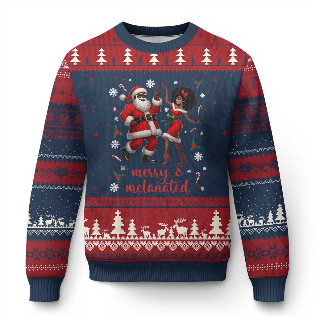 African American Xmas Ugly Christmas Sweater Funny Dancing Black Santa And Mrs Claus Merry And Melanated - Wonder Print Shop