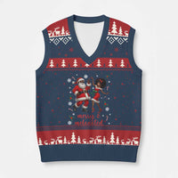 African American Xmas V-Neck Knit Sweater Vest Funny Dancing Black Santa And Mrs Claus Merry And Melanated - Wonder Print Shop