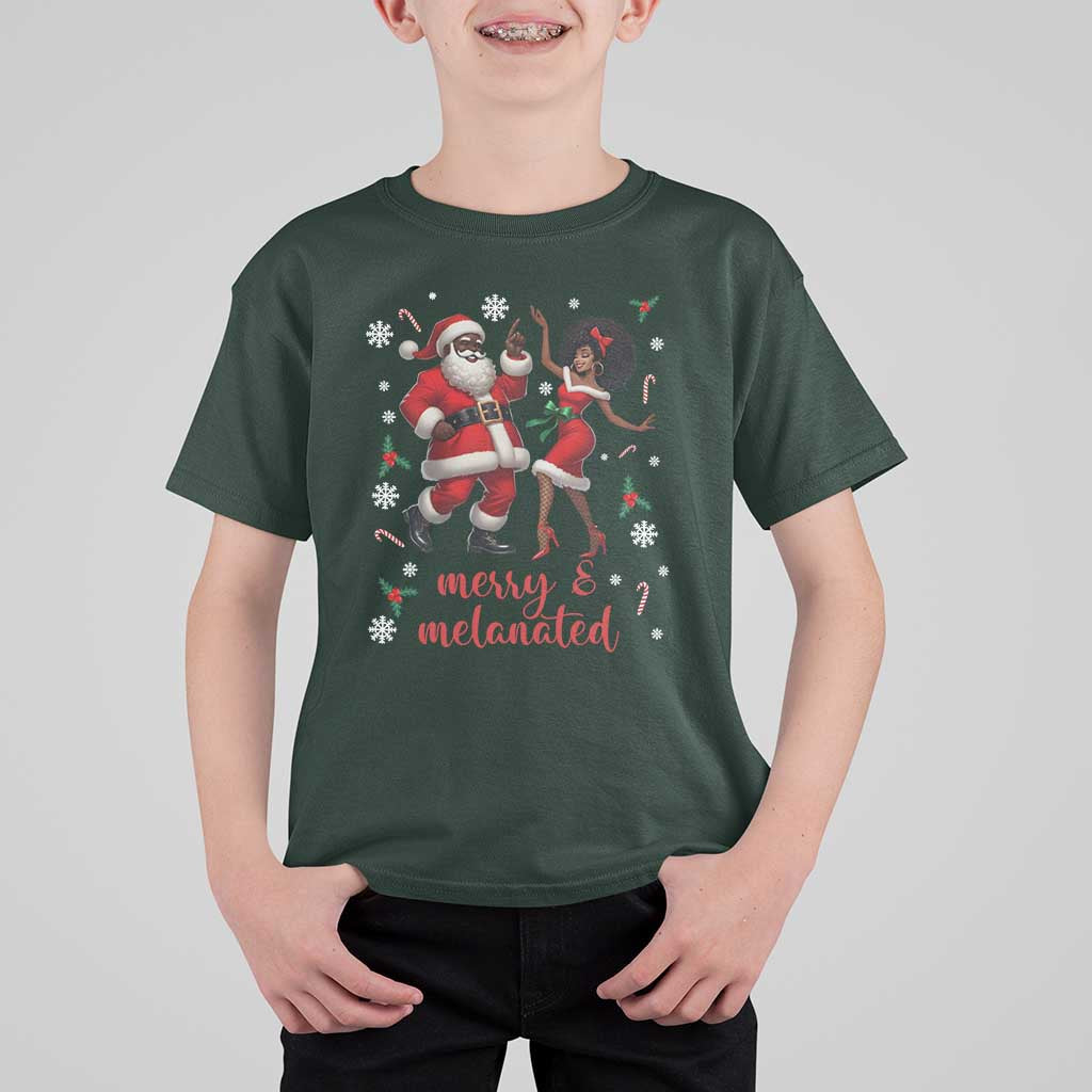 African American Christmas T Shirt For Kid Funny Dancing Black Santa And Mrs Claus Merry And Melanated - Wonder Print Shop