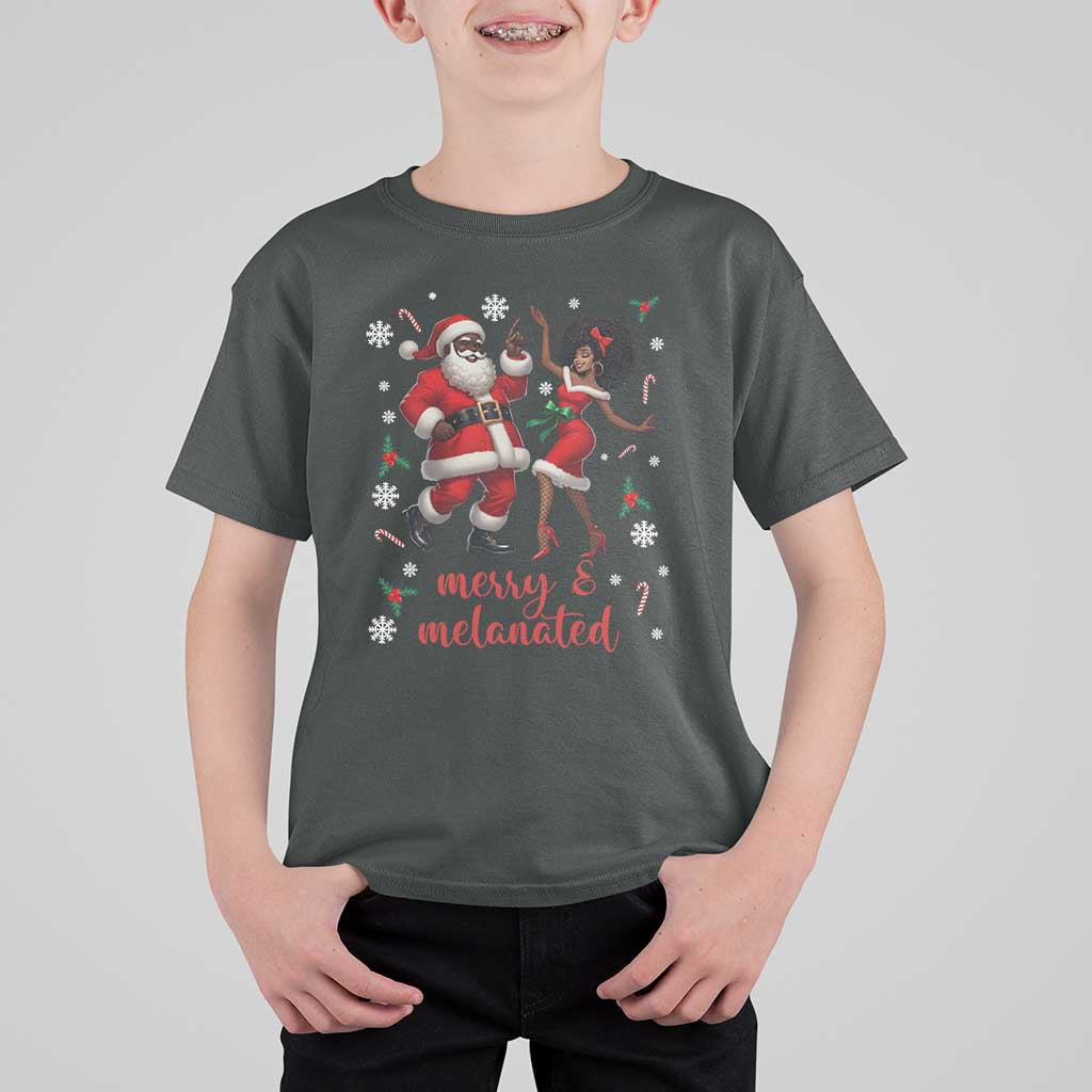 African American Christmas T Shirt For Kid Funny Dancing Black Santa And Mrs Claus Merry And Melanated - Wonder Print Shop