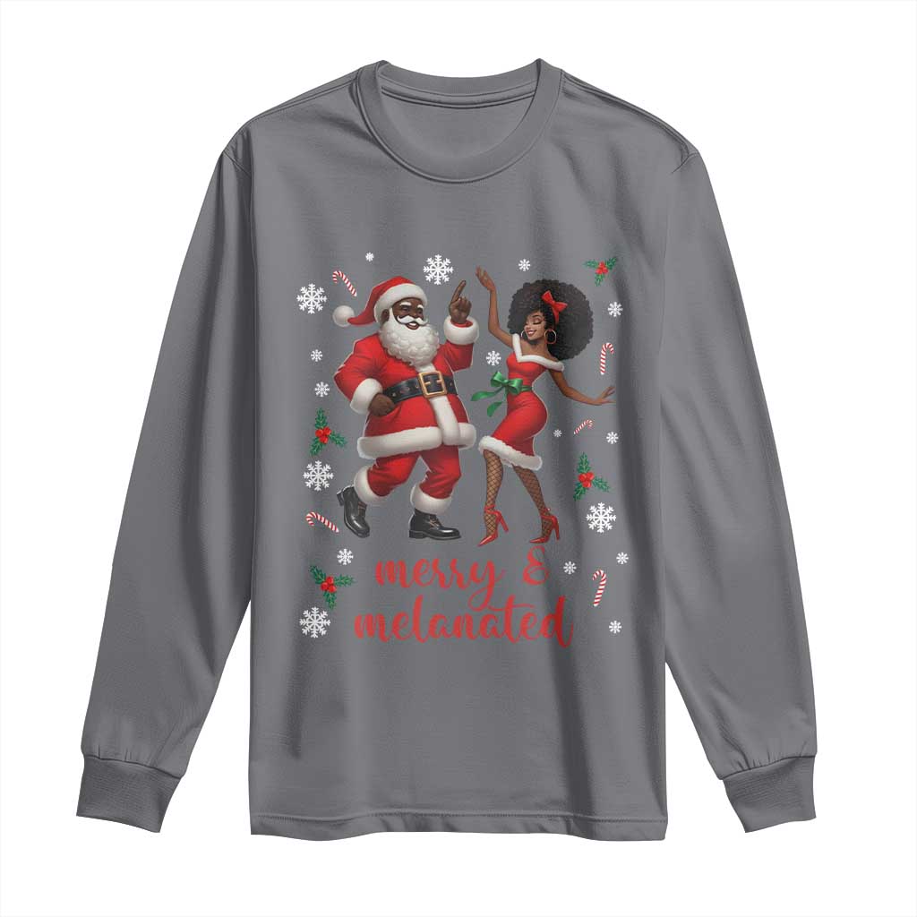 African American Christmas Long Sleeve Shirt Funny Dancing Black Santa And Mrs Claus Merry And Melanated - Wonder Print Shop