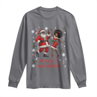 African American Christmas Long Sleeve Shirt Funny Dancing Black Santa And Mrs Claus Merry And Melanated - Wonder Print Shop