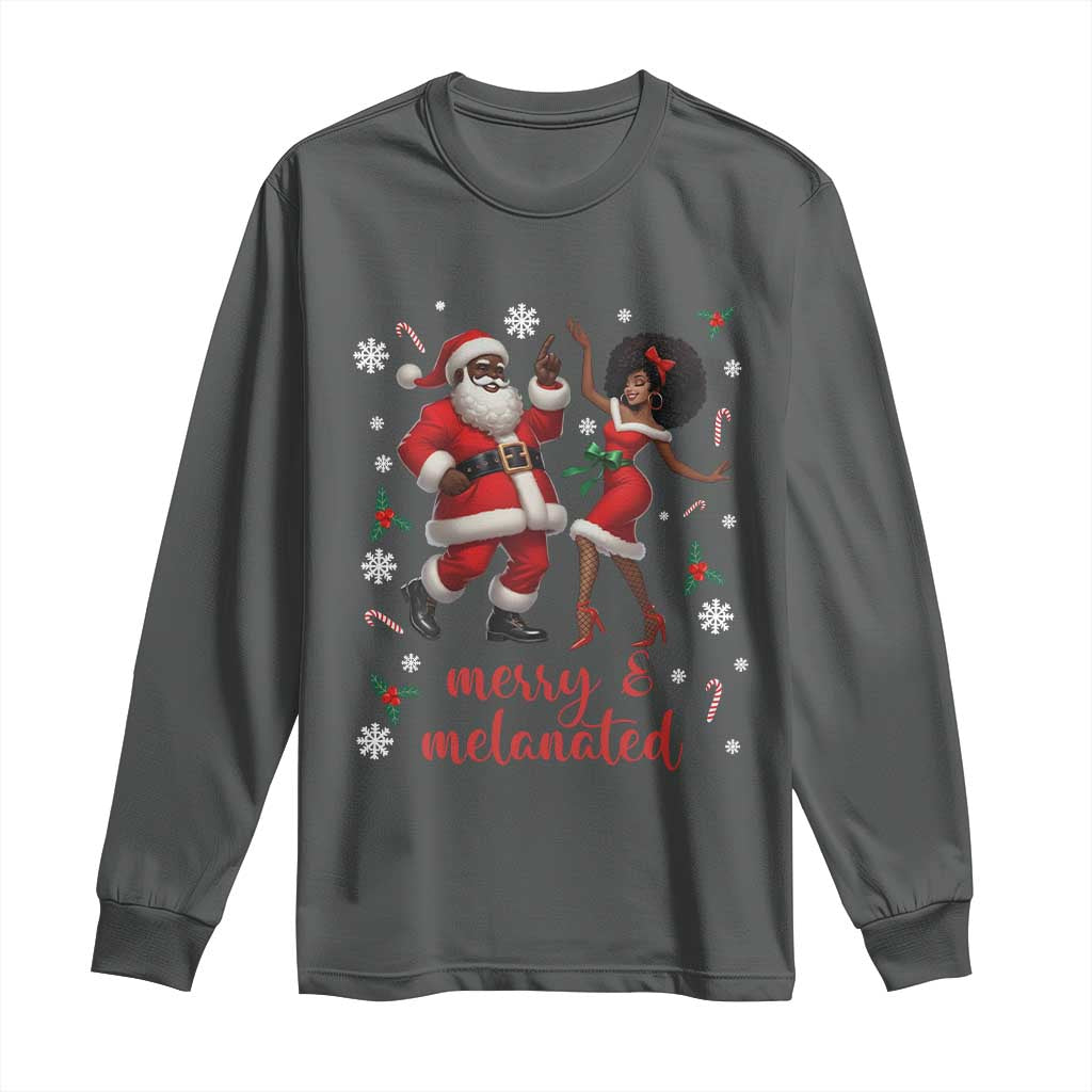 African American Christmas Long Sleeve Shirt Funny Dancing Black Santa And Mrs Claus Merry And Melanated - Wonder Print Shop