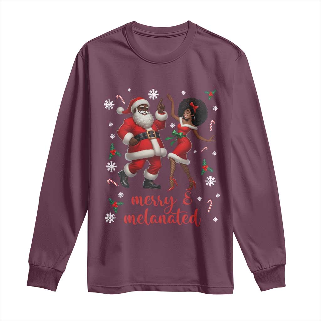 African American Christmas Long Sleeve Shirt Funny Dancing Black Santa And Mrs Claus Merry And Melanated - Wonder Print Shop