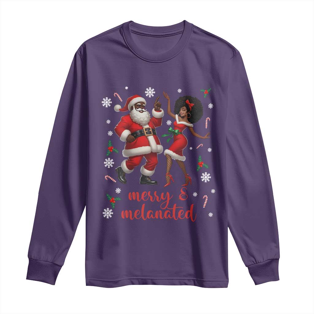 African American Christmas Long Sleeve Shirt Funny Dancing Black Santa And Mrs Claus Merry And Melanated - Wonder Print Shop