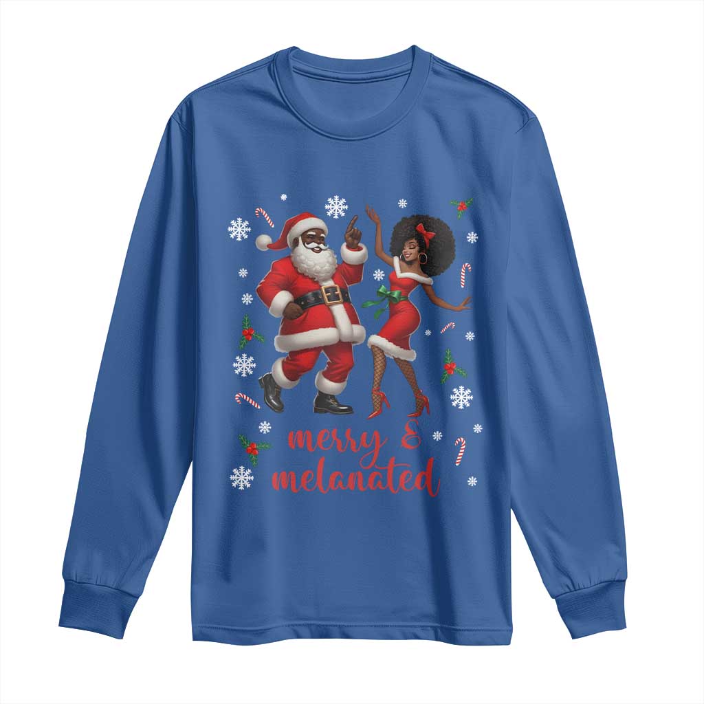 African American Christmas Long Sleeve Shirt Funny Dancing Black Santa And Mrs Claus Merry And Melanated - Wonder Print Shop