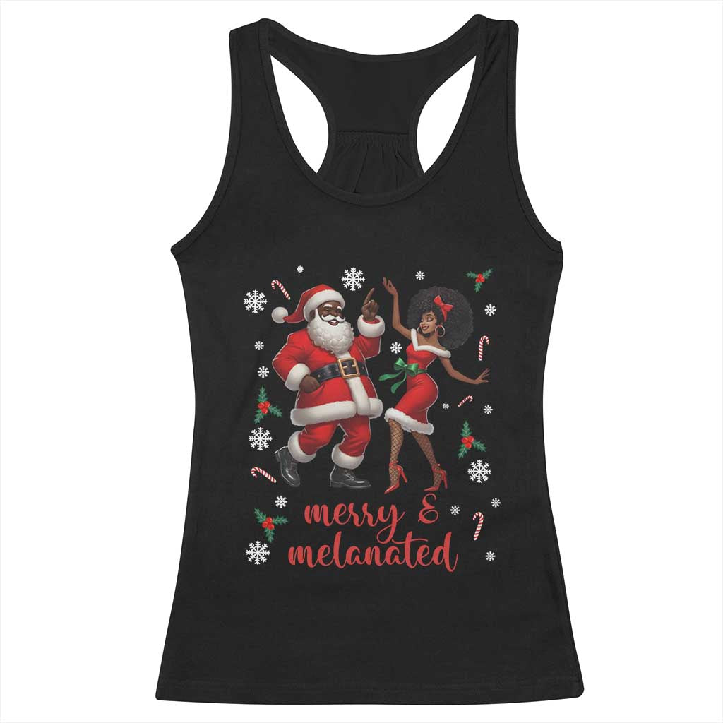 African American Christmas Racerback Tank Top Funny Dancing Black Santa And Mrs Claus Merry And Melanated - Wonder Print Shop