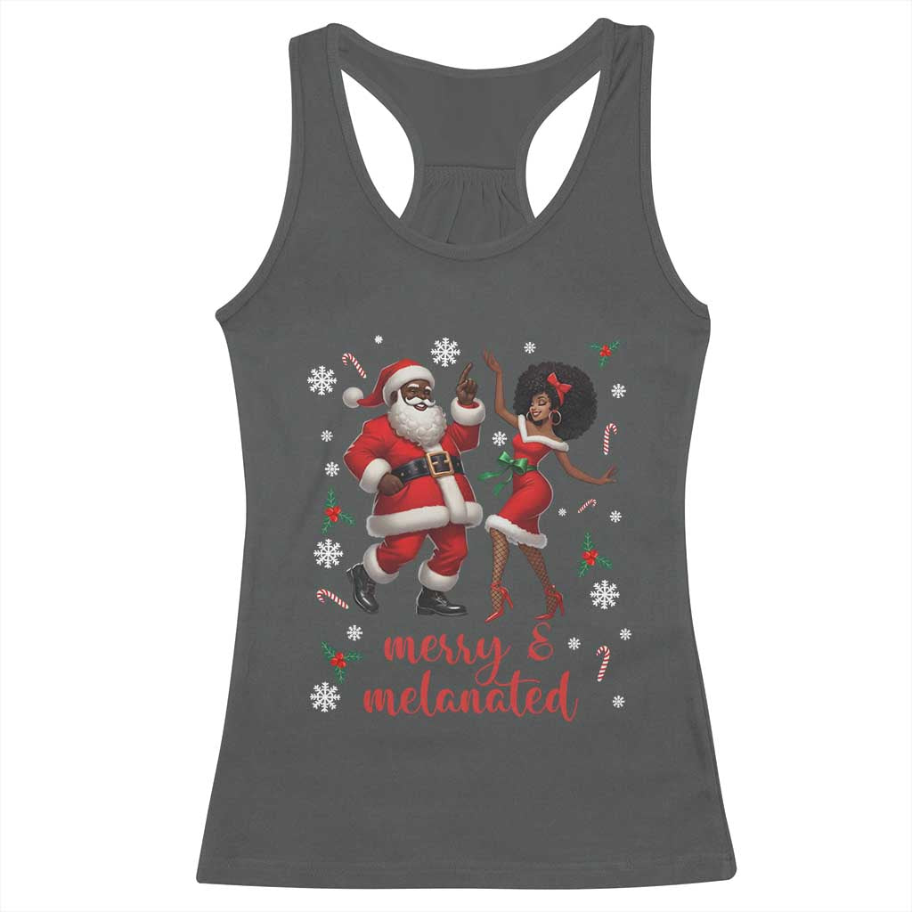 African American Christmas Racerback Tank Top Funny Dancing Black Santa And Mrs Claus Merry And Melanated - Wonder Print Shop
