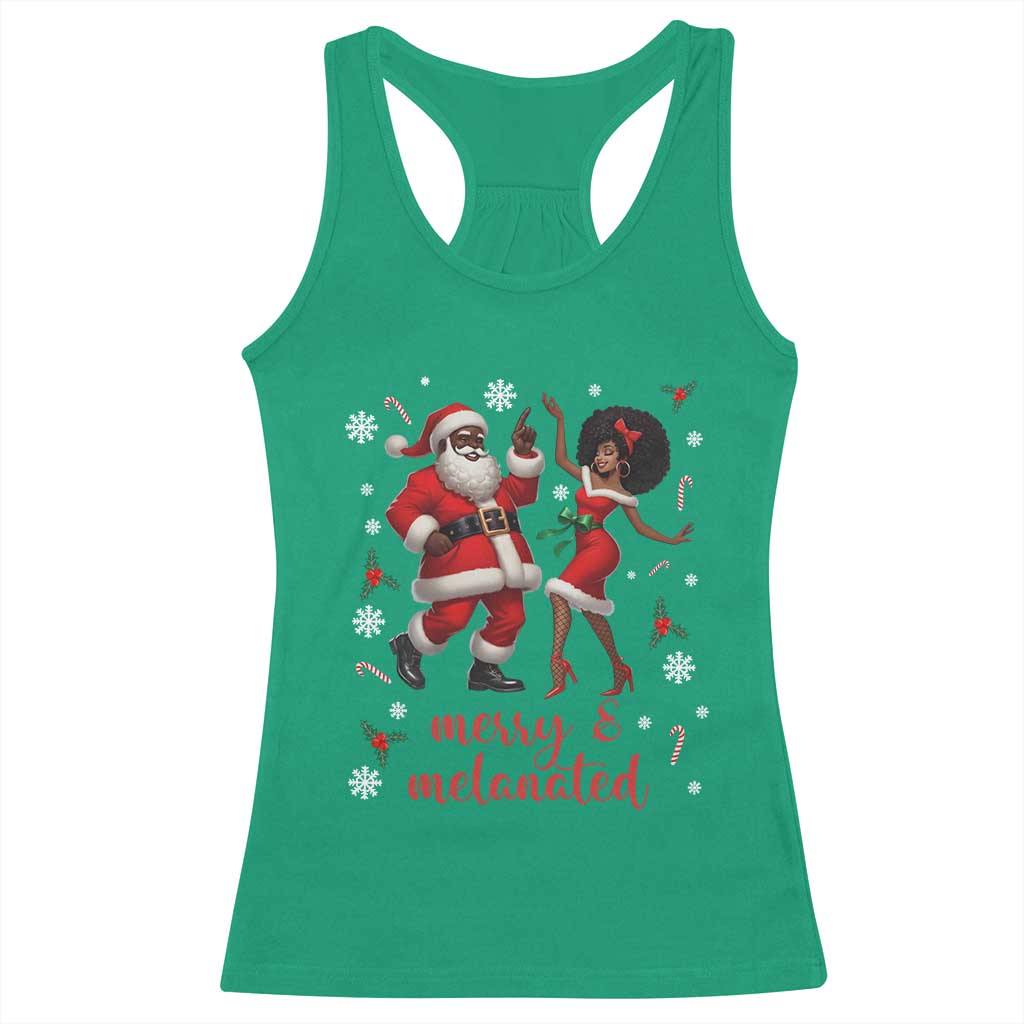 African American Christmas Racerback Tank Top Funny Dancing Black Santa And Mrs Claus Merry And Melanated - Wonder Print Shop