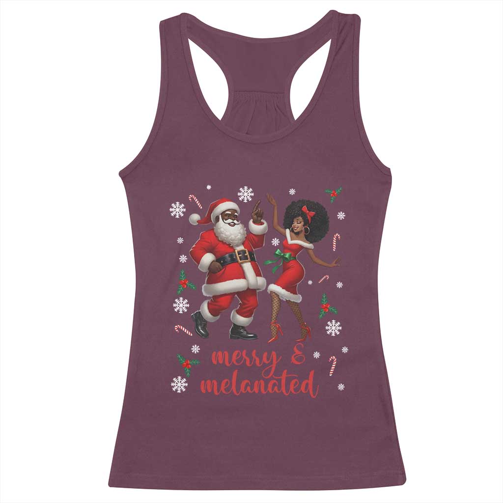 African American Christmas Racerback Tank Top Funny Dancing Black Santa And Mrs Claus Merry And Melanated - Wonder Print Shop