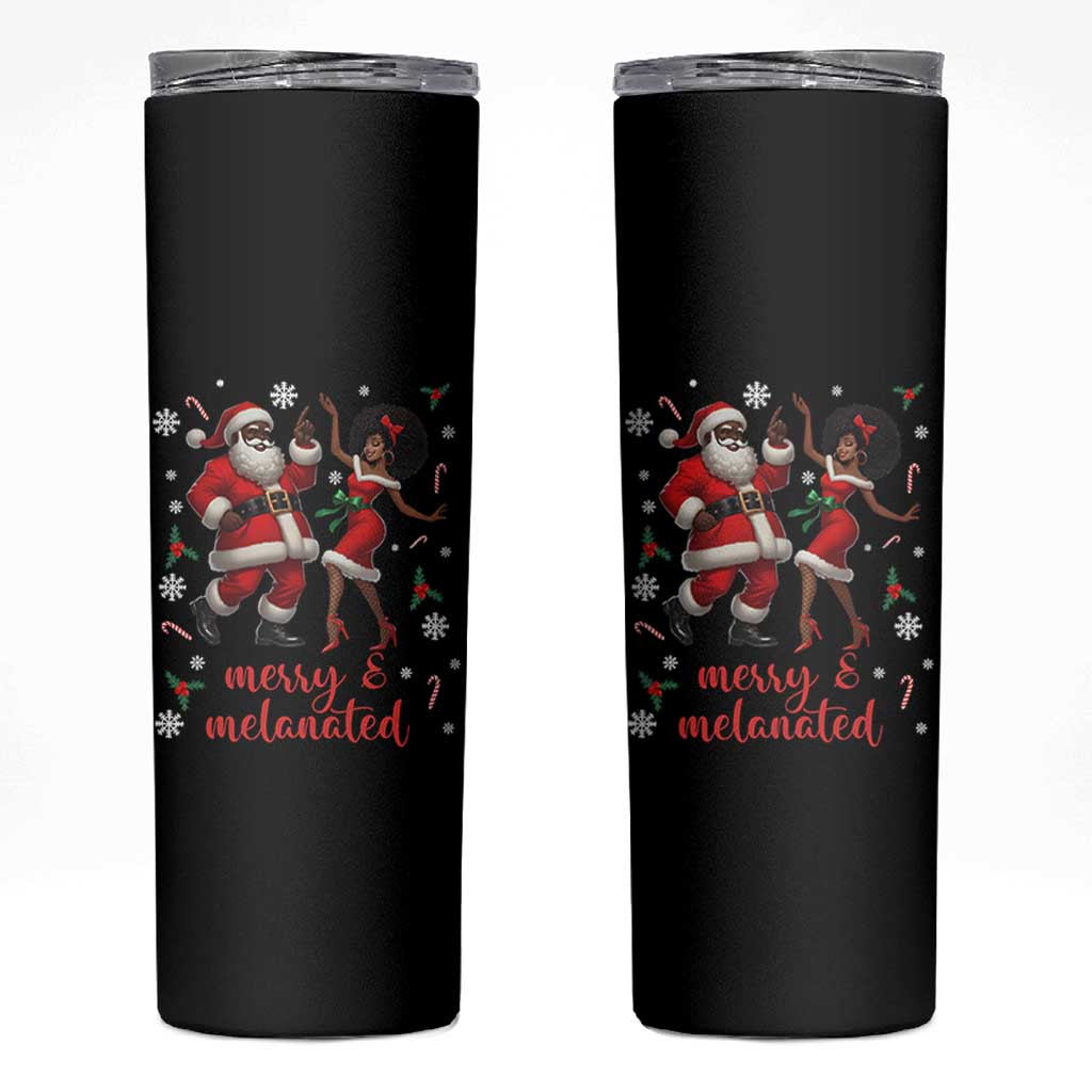 African American Christmas Skinny Tumbler Funny Dancing Black Santa And Mrs Claus Merry And Melanated - Wonder Print Shop