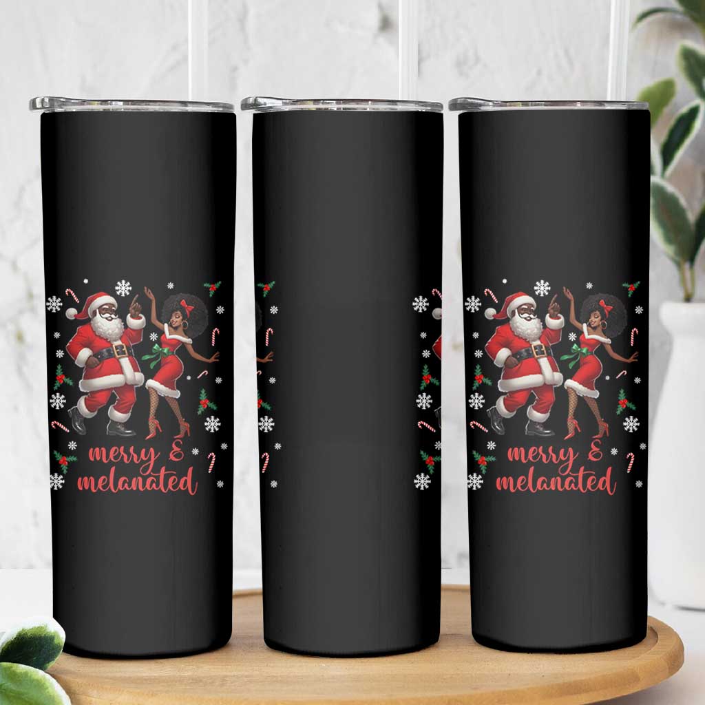 African American Christmas Skinny Tumbler Funny Dancing Black Santa And Mrs Claus Merry And Melanated - Wonder Print Shop