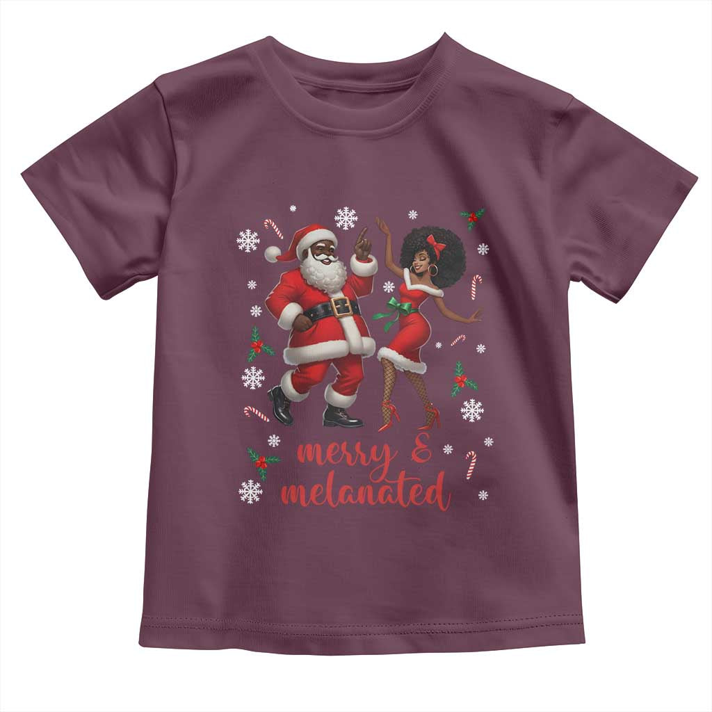 African American Christmas Toddler T Shirt Funny Dancing Black Santa And Mrs Claus Merry And Melanated - Wonder Print Shop