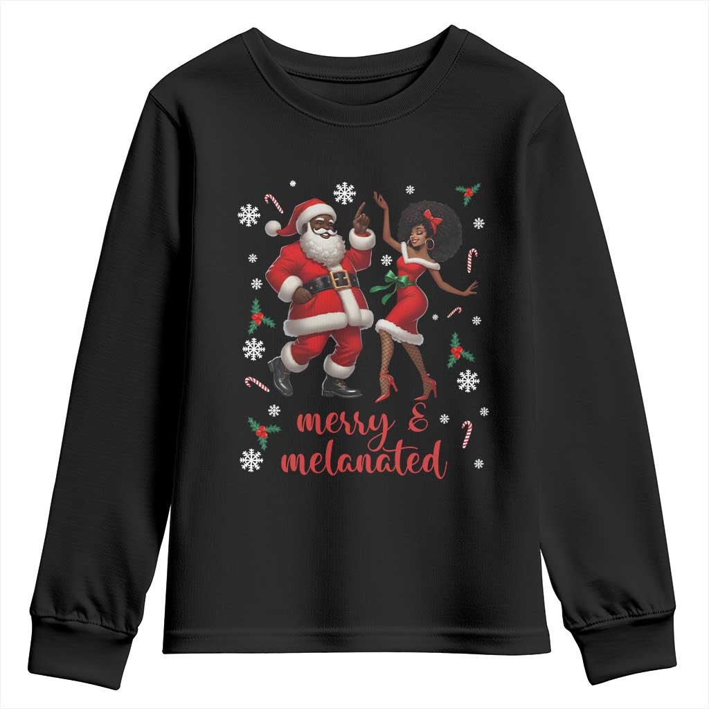 African American Christmas Youth Sweatshirt Funny Dancing Black Santa And Mrs Claus Merry And Melanated - Wonder Print Shop