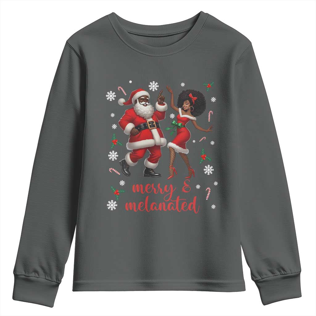 African American Christmas Youth Sweatshirt Funny Dancing Black Santa And Mrs Claus Merry And Melanated - Wonder Print Shop