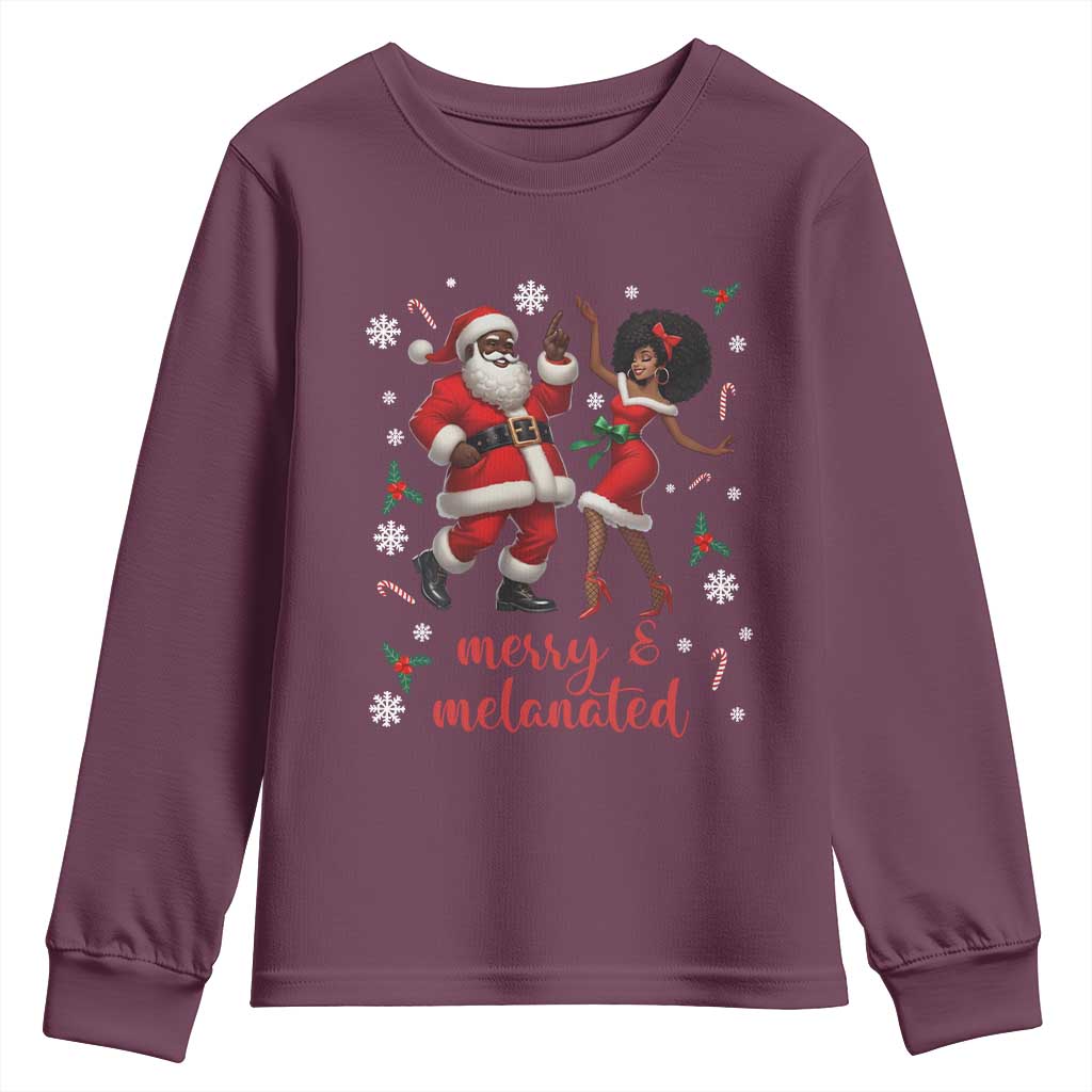 African American Christmas Youth Sweatshirt Funny Dancing Black Santa And Mrs Claus Merry And Melanated - Wonder Print Shop
