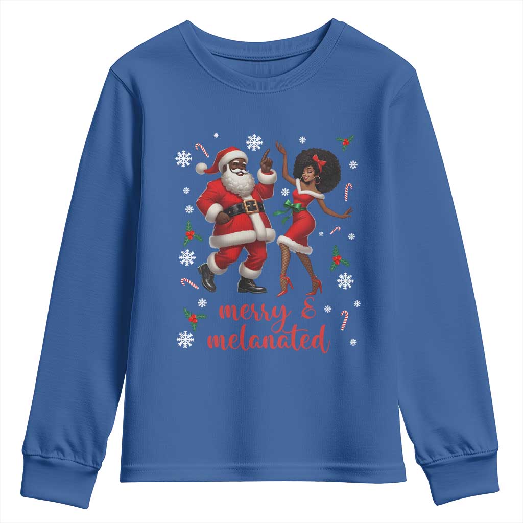 African American Christmas Youth Sweatshirt Funny Dancing Black Santa And Mrs Claus Merry And Melanated - Wonder Print Shop