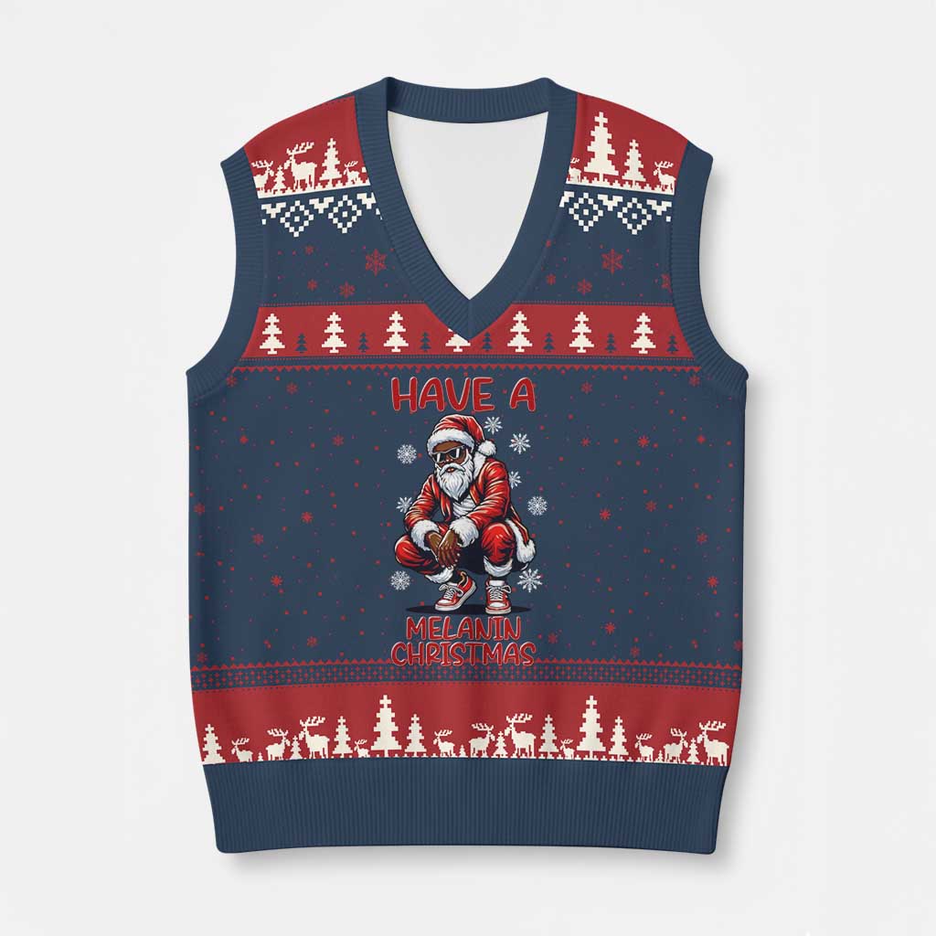 Have A Melanin Xmas V-Neck Knit Sweater Vest Black Pride Xmas Gift - Wonder Print Shop