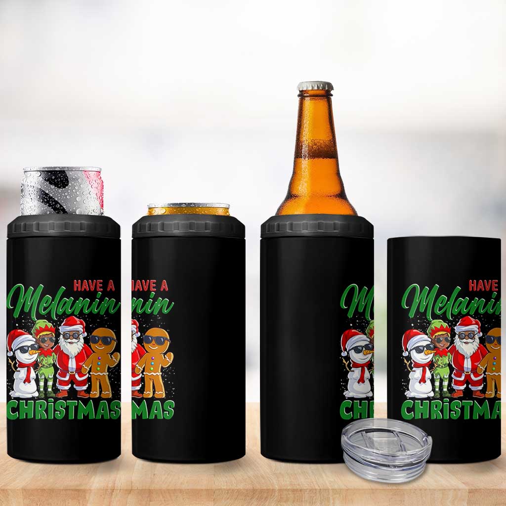 Have A Melanin Christmas 4 in 1 Can Cooler Tumbler Black Family African American Xmas Gift - Wonder Print Shop
