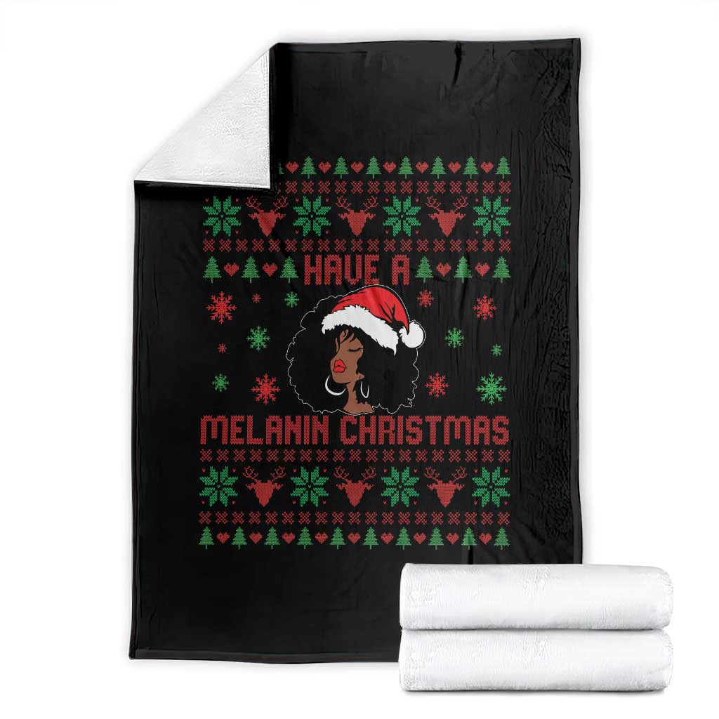 Have A Melanin Christmas Throw Blanket Cute Black Santa Girl Ugly Xmas - Wonder Print Shop